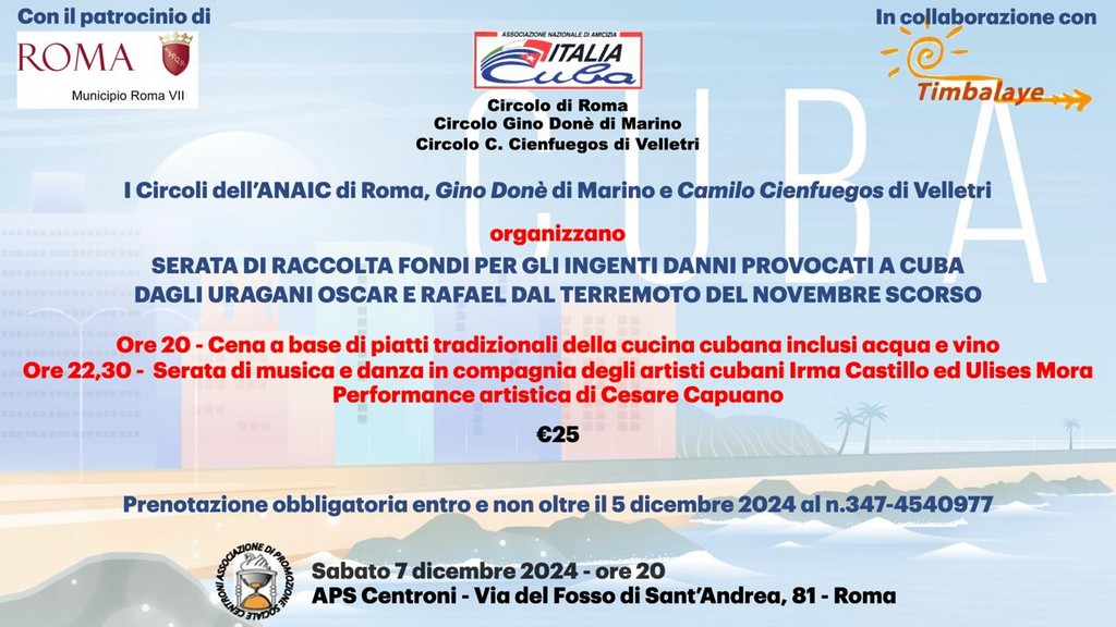 07/12/2024 - Serata di raccolta fondi per Cuba
